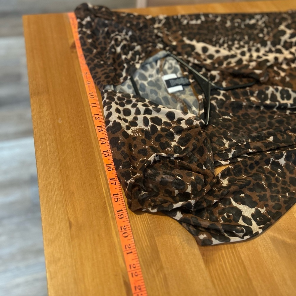 Daytrip Leopard Print Mesh long Line Open Front C… - image 10